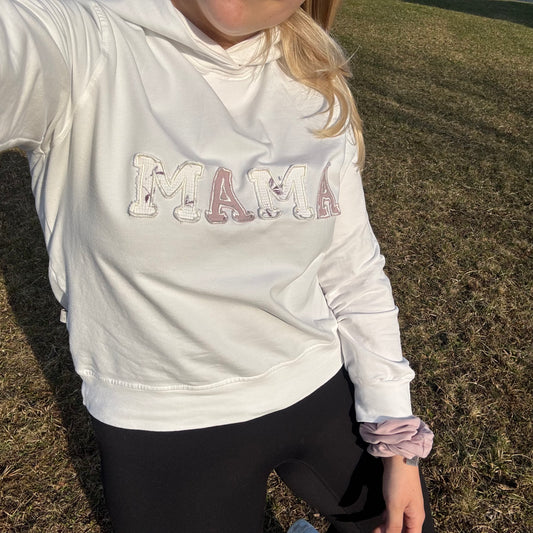 Pulover - MAMA, s trakcem in scrunchie, krajši in širši kroj